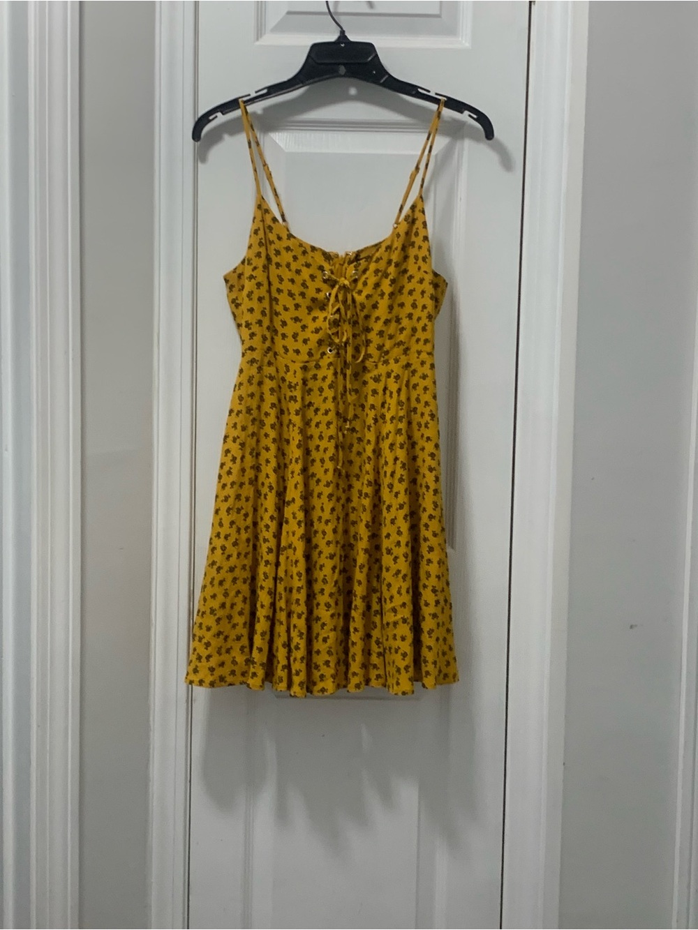 Forever 21 Mustard Yellow Floral Dress with Black Print